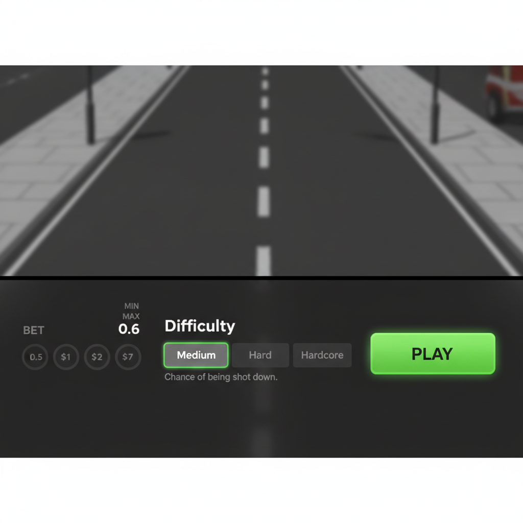Pannello di controllo di Chicken Road 2.0 con i pulsanti per impostare la scommessa, la difficolta e avviare la partita